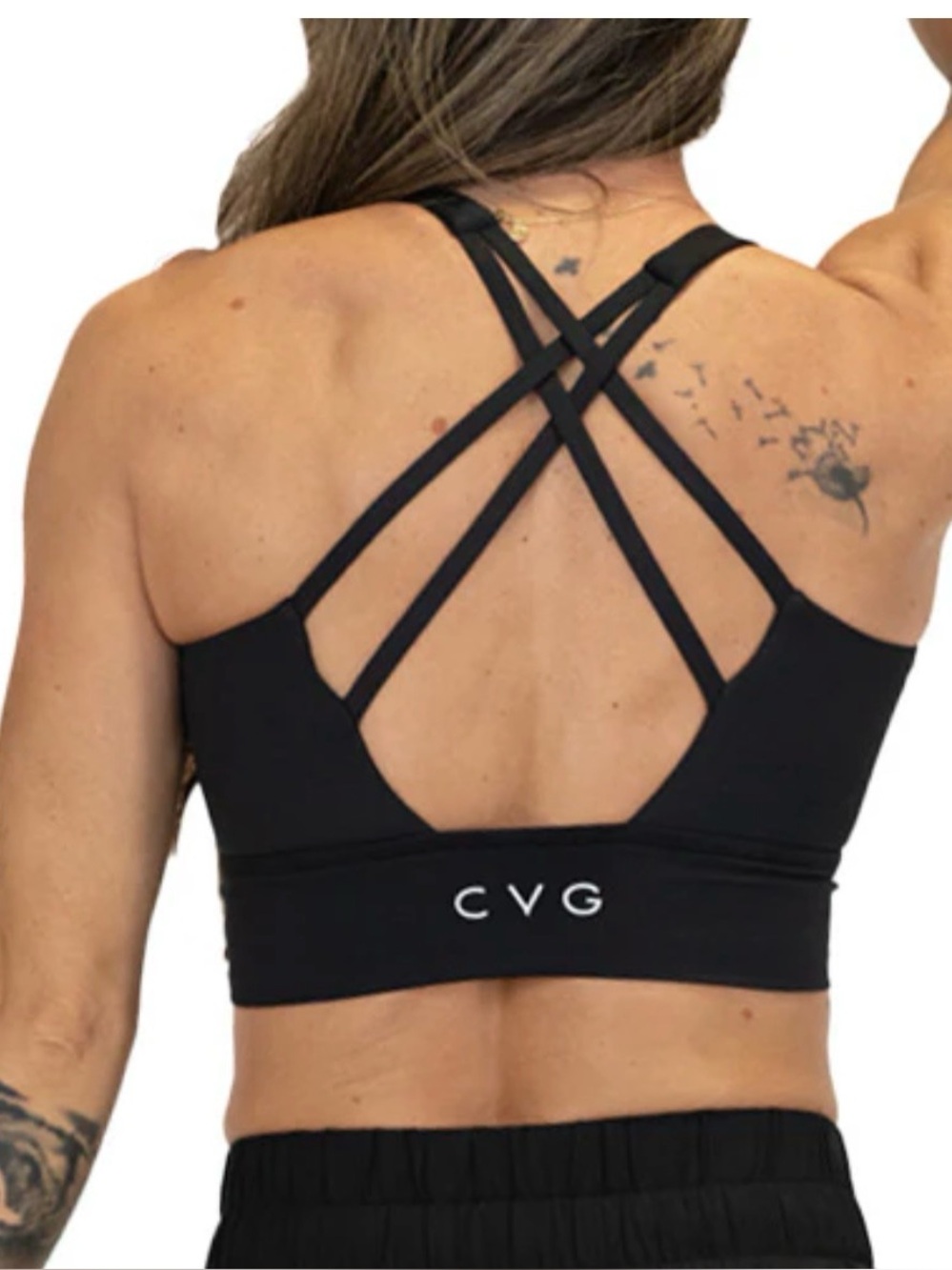 CVG Black Longline Sports Bra Size Small Strappy Cross Back Workout Top